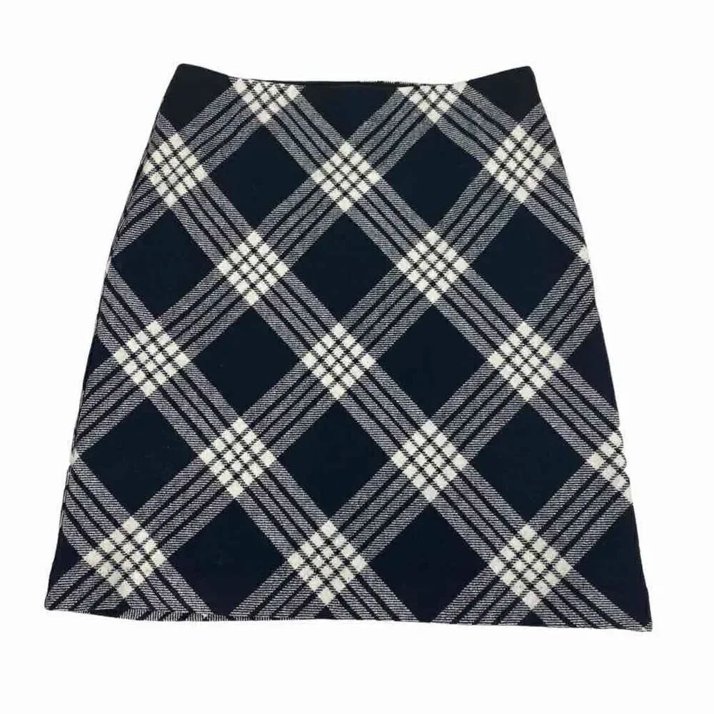 Talbots Womens Black White Plaid Wool Blend Lined Skirt size 10